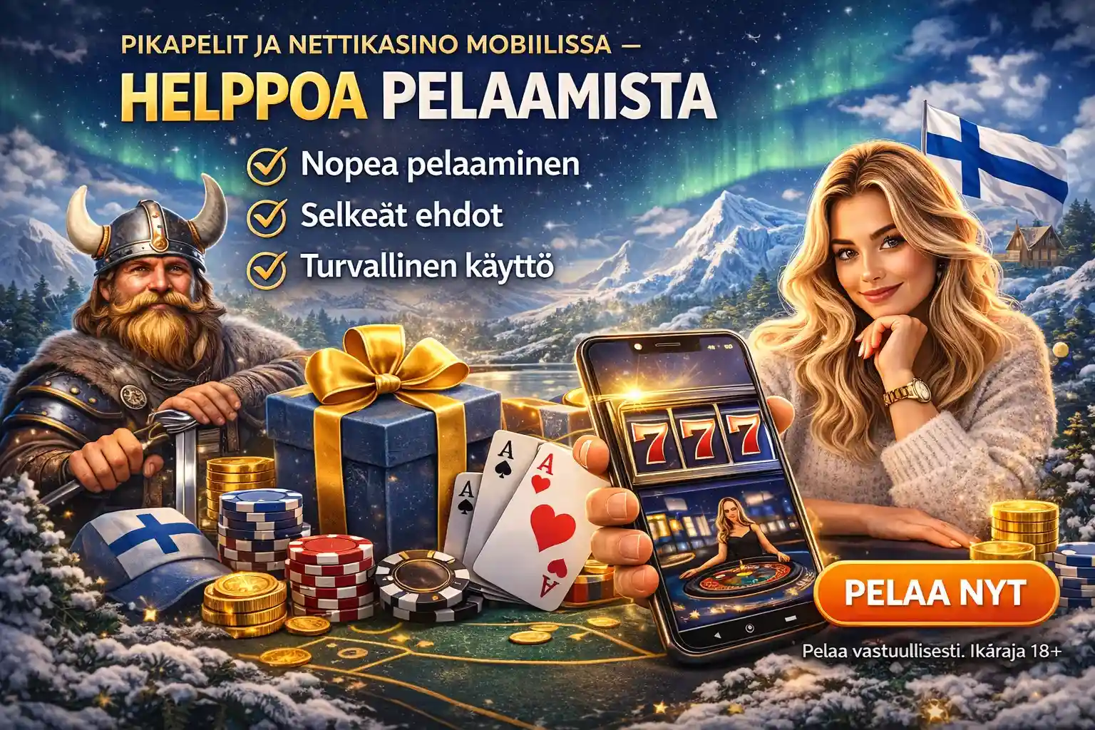 Suomalainen mobiilikasino ja pikapelit talvimaisemassa älypuhelimella pelattuna